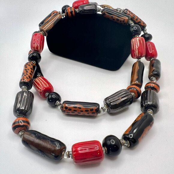 Glazed Trading Beads Vintage Necklace - Picture 1 of 7